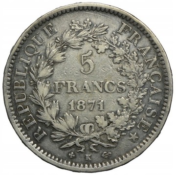 HERKULES, 5 Franków 1871 K, BORDEAUX