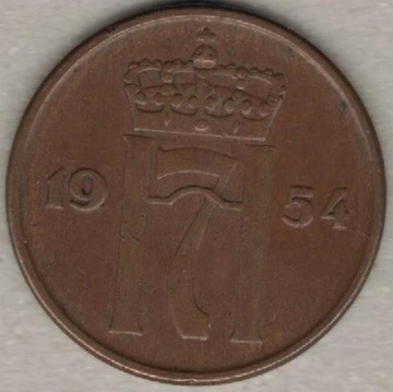 Norwegia 5 ore 1954 brąz 27 mm nr 2