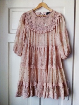 sukienka tiulowa koronkowa Lily Mcbee M boho retro victorian