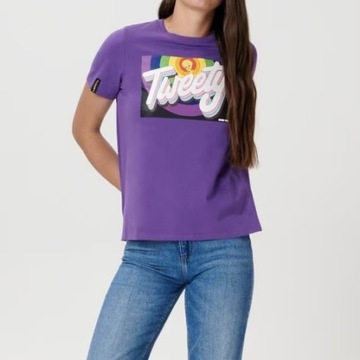 Fioletowy t-shirt koszulka Tweety Looney Tunes S