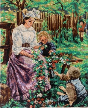 Cudny obraz/gobelin „Dzieci w ogrodzie” rękodzieło