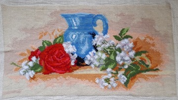 Obraz- dzbanek z kwiatami na prezent, haft krzyżyk