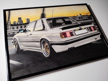 BMW E30 plakat rysunek prezent A3 42x30