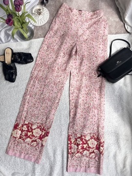 Letnie wzorzyste spodnie szerokie we wzory bandama lniane Zara L
