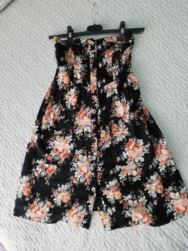Letnia czarna sukienka mini w kwiaty XS kieszenie