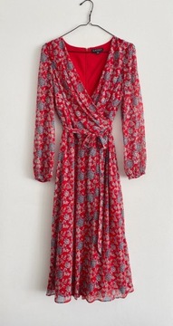 Ralph Lauren czerwona sukienka w kwiaty midi S