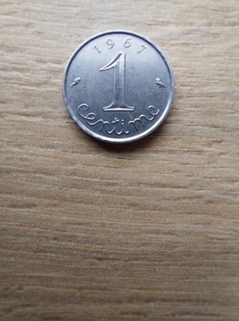 Francja 1 centime 1967 stan +II kłos pszenicy