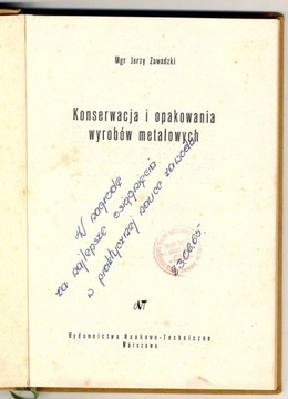 Konserwacja i opakowania wyrobów metalowych 1962