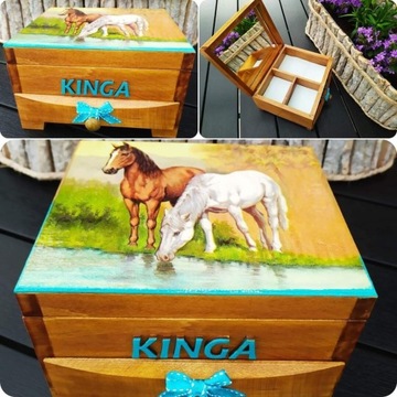 Szkatułka Toaletka z lusterkiem Decoupage Konie