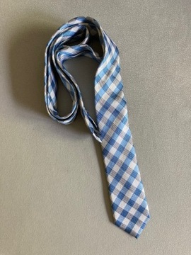 Krawat VISTULA jedwab - biało-niebieska kratka