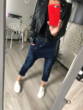 Włoskie spodnie jeansy obniżony krok L