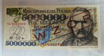 BANKNOT REPLIKA 5.000.000 ZLOTYCH WZOR 12.05.1995