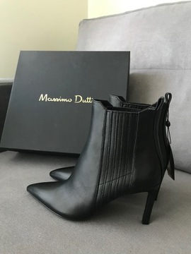 Botki Massimo Dutti czarne skórzane 36 szpilki
