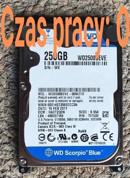 Dysk WD Scorpio Blue WD2500BEVE HDD ATA 2,5" 250GB