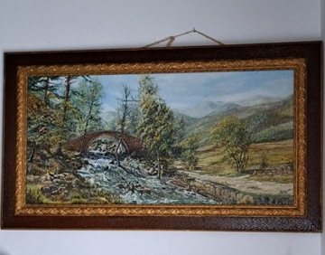 Pejzaż - Olej na płótnie - Syg.117 x 67 cm. ANTYK