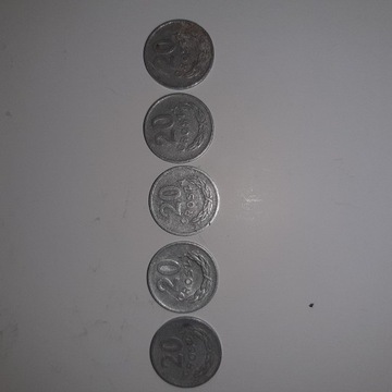 Monety 20 groszy z lat 1963 - 1973.
