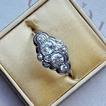 R.17 Pierścionek Złota 585 Art Deco Diamenty 0.8ct