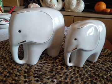 Dwa słonie porcelanowe, pozłacane