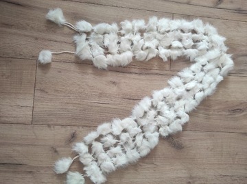 Elegancki szal szalik biały ecru futro królika
