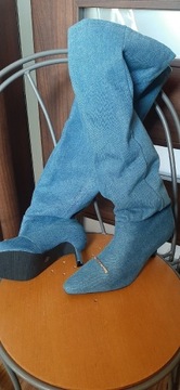 Botki kozaczki jeansowe dżins obcas niebieskie