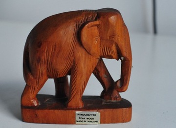 Stara drewniana figurka słoń słonik Teak tekowy