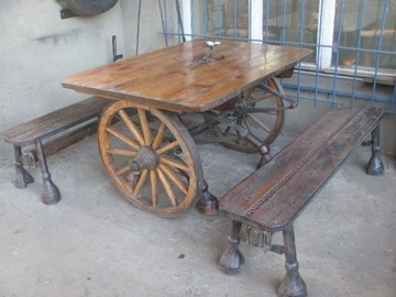 stół i ławki z przedwojennej bryczki stare drewno