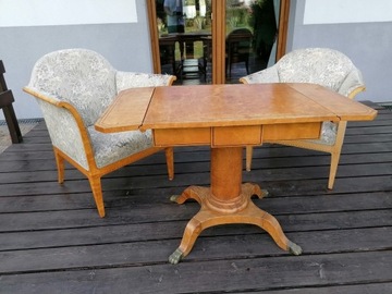 Biedermeier stolik + 2 fotele Karl Johan XIX wiek