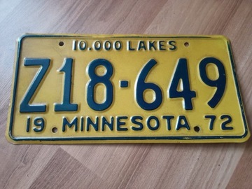 Minnesota 10 000 lakes 1972 tablica rejestraycjan