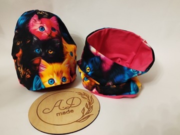 Komplet czapka komin Kotki kot koty kolorowe