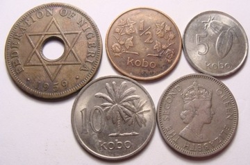 Nigeria 5 monet z lat 50-70. Każda inna!