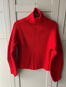 Sweter golf wełniany kaszmirowy H&M czerwony S/36