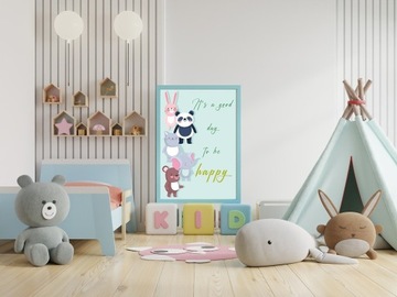 Plakat A3 na ścianę Dla dzieci Animals Happy