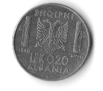 ALBANIA, 0,20 lek 1940, Emanuel III, st. 3+