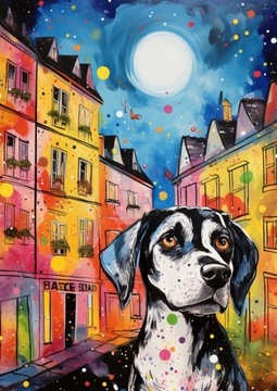 Plakat 50x70, pies w mieście
