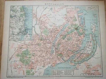 Stary plan miasta Kopenhaga 1899r antyk.