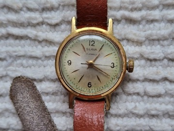 Slava 16 Jewels pozłacany Damski zegarek mechaniczny nakręcany ok vintage