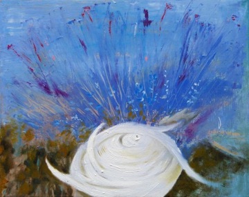 Obraz olejny E Goszczycka niebieski pejzaż surreal