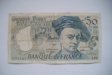 BANKNOT FRANCJA  50 FRANCS 1991 r. seria J.64