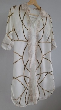 Sukienka koszulowa letnia biała print na guziki