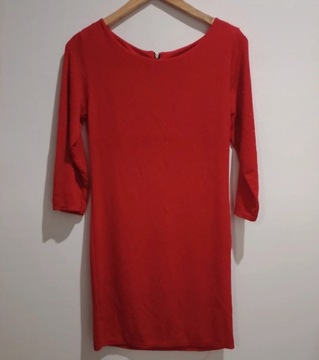 Czerwona włoska sukienka rękaw 3/4 S idealna 