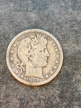 1/4 dollar 1907r. USA srebro Barber head