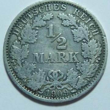 Niemcy 1/2 Marki 1909r A  