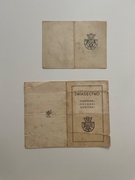 Świadectwo państwowej odznaki sport.1933 , 1935