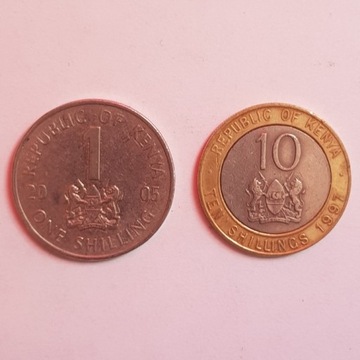 Monety, Kenia 1 szyling 2005 i 10 szylingów 1997