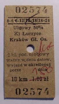PKP Bilet kartonowy Łuczyce-Kraków Gł. Os. 