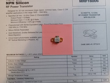 Tranzystor MRF16006 nadawczy RF NPN 6,0 W 1,6 GHz