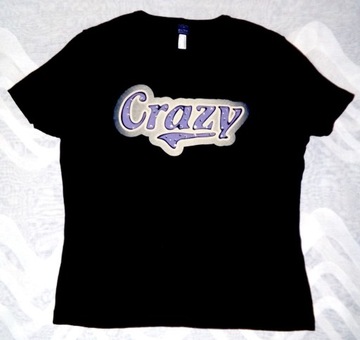 Super T-shirt damski czarny CRAZY cyrkonie R.42