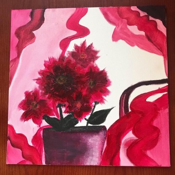obraz ręcznie malowany farbami akrylowymi- kwiaty 
