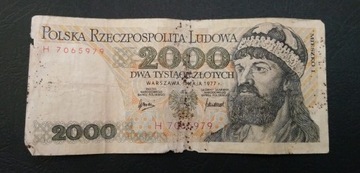 Stary banknot Polska 2000 zł 1977 rok PRL 