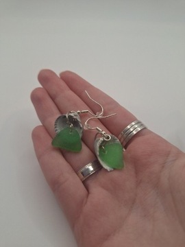 Kolczyki sea glass morskie szkło muszelki handmade